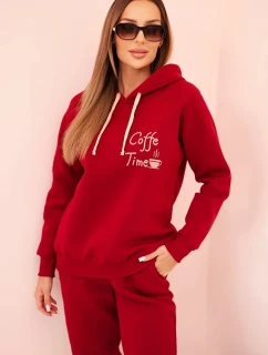 Dámska bavlnená súprava s potlačou, zateplená, bordová