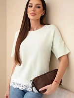 Dámsky sveter s krátkym rukávom a čipkou