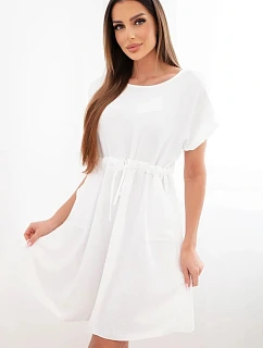 Dámske šaty s krátkym rukávom a viazaním v páse biele