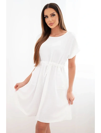 Dámské šaty s krátkým rukávem a vázáním v pase bílá