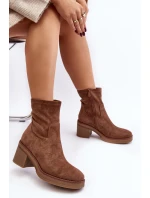 Dámské kotníčkové boty na podpatku hnědé model 21642290 - Boto