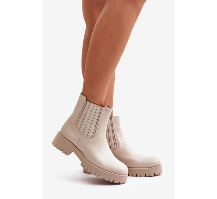 Dámské boty na plochém podpatku kožené světle béžové Lewski model 21672746 - Boto