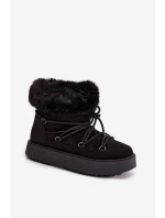 Sněhule s kožíškem a šněrováním Černé Sarivie Sněhule s kožíškem a šněrováním Černé Sarivie