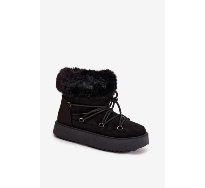 Sněhule s kožíškem a šněrováním Černé Sarivie Sněhule s kožíškem a šněrováním Černé Sarivie