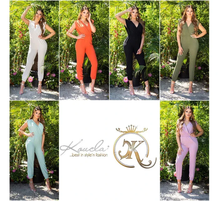 Dámsky sexy overal s výstrihom do V 0000OV5405 Tmavo zelená - Koucla