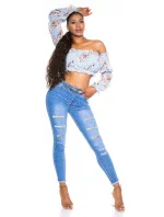 Dámsky sexy volánový top Carmen T80149 Ružová s kvetinovým vzorom - Style fashion