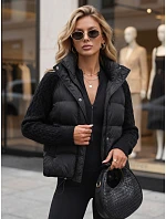 Dámska prešívaná péřová bunda s pletenými rukávmi, čierna, FashionStreet TY5930
