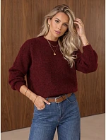Sweter damski klasyczny z dekoltem bordowy model 22394717 - FashionStreet