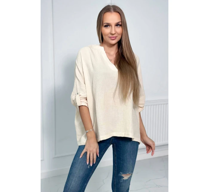 Mušelínová blúzka s vyhrnutými rukávmi svetlo béžová