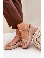 Sandały Na Platformie I Koturnie Z Eko Zamszu Beżowe Nendal Sandały Na Platformie I Koturnie Z Eko Zamszu Beżowe Nendal