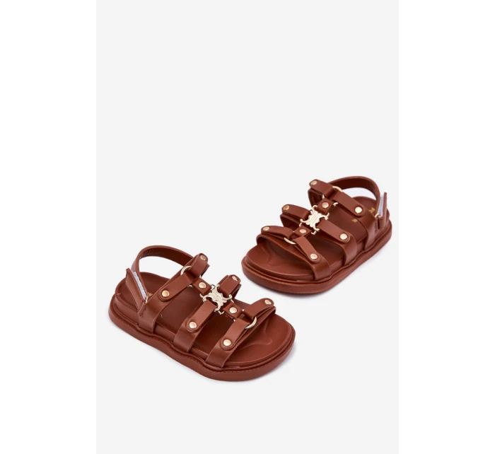 Dívčí sandály se zlatým detailem hnědé model 21701114 - Boto Dívčí sandály se zlatým detailem hnědé model 21701114 - Boto