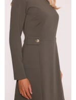S419 Šaty s ozdobnými gombíkmi v páse - khaki