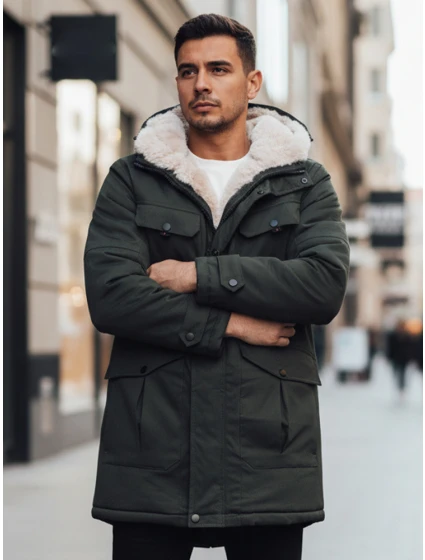 Pánská zimní bunda parka s kapucí zelená Dstreet model 21995083 - FashionStreet