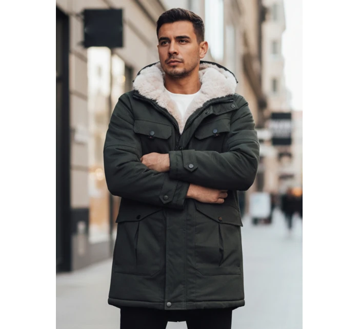 Pánská zimní bunda parka s kapucí zelená Dstreet model 21995083 - FashionStreet