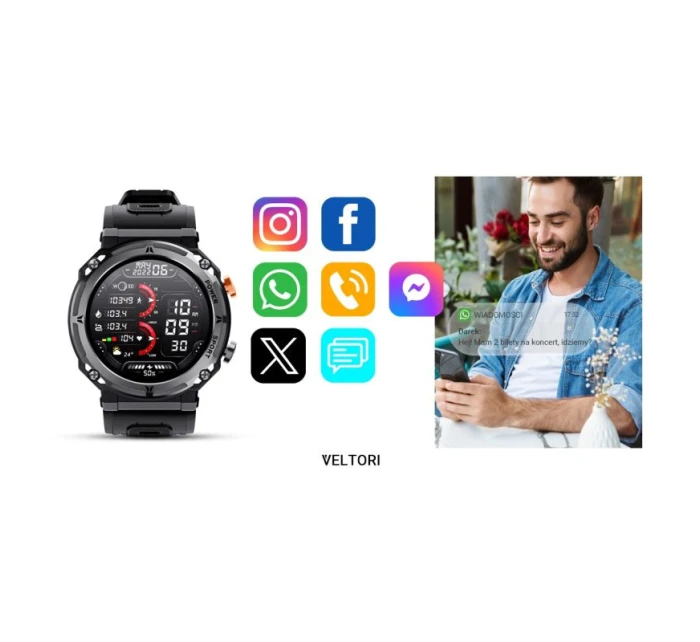 VELTORI VT130-1 Smartwatch Čierny silikónový remienok VELTORI VT130-1 Smartwatch Čierny silikónový remienok