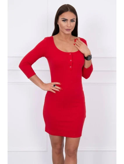 Šaty s gombíkovým výstrihom červené