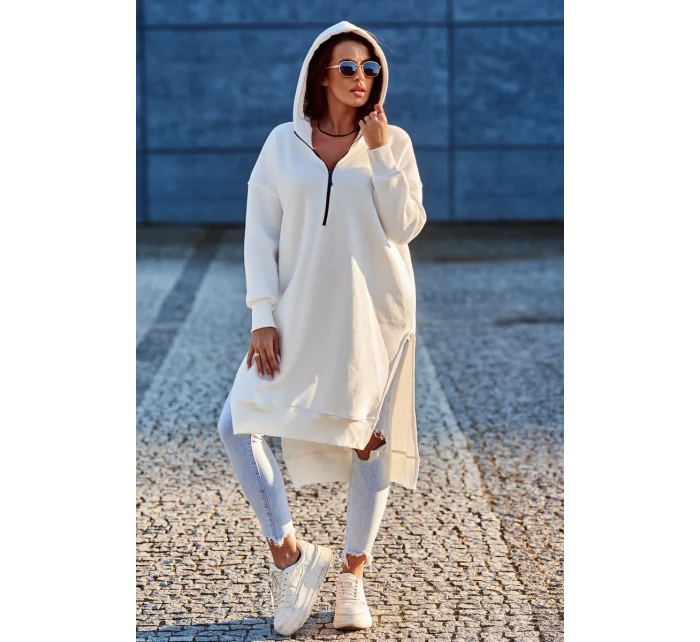 Zateplená mikina s bočnými rázporkami ecru