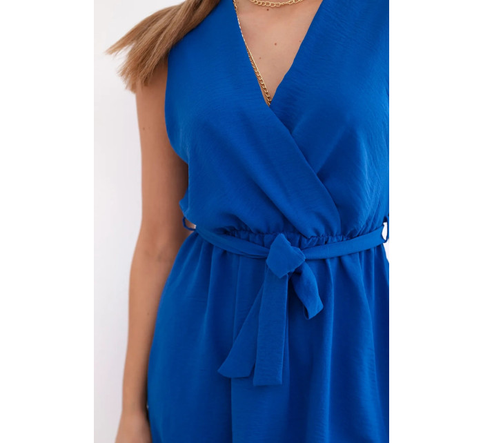 Rozšířené šaty zavazované v pase chrpově modrá