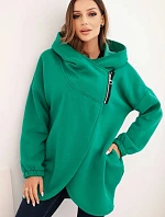 Dámska mikina s kapucňou s asymetrickým zipsom zelená
