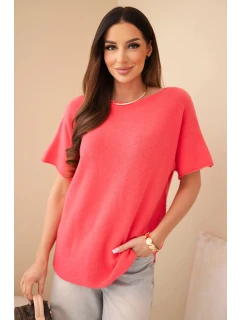 Dámsky sveter s krátkym rukávom voľného strihu malinová