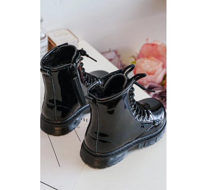 Dziecięce Botki Lakierowane Z Suwakiem Czarne Tibbie
