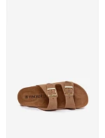 Kožené semišové dámské sandály na platformě s přezkami Vinceza Béžové