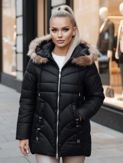 Dámska zimná bunda MELOMA prešívaná s kapucňou čierna FashionStreet TY4713
