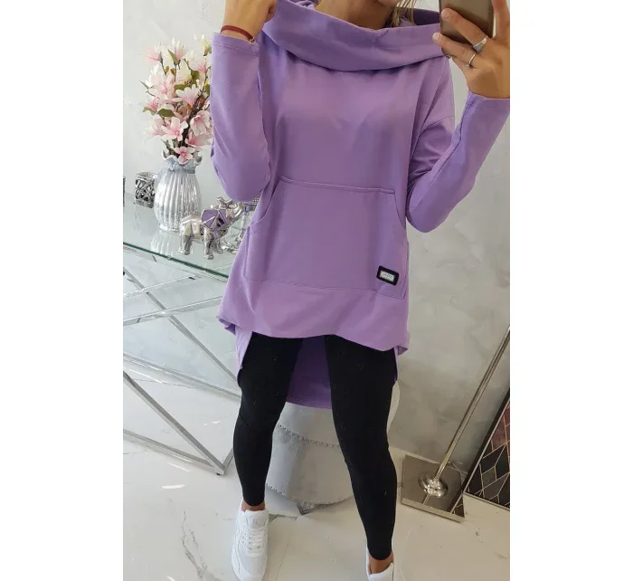 Mikina s dlhým chrbtom a kapucňou tmavo fialová