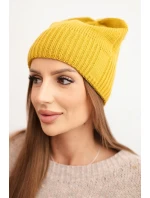 Dámská zimní čepice s vlnou v  vzoru hořčicová model 21783013 - K-Fashion