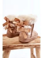 Dziecięce Ocieplane Botki Z Kokardkami Śniegowce Jasnobeżowe Funky Dziecięce Ocieplane Botki Z Kokardkami Śniegowce Jasnobeżowe Funky