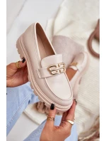Mokasyny Damskie Ze Złotym Detalem Beżowe Trionna