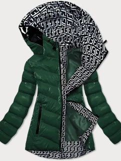 Zelená lesklá dámska bunda s ozdobnou podšívkou (xw810x)