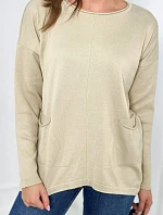 Sveter s prednými vreckami béžový