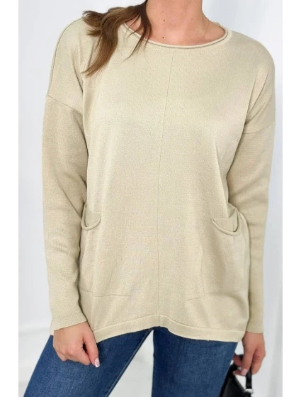 Sveter s prednými vreckami béžový