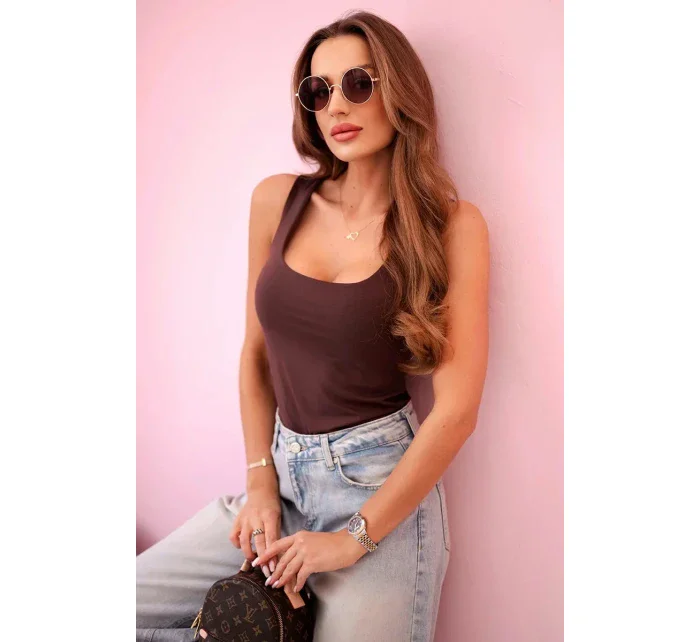 Dámska blúzka bez ramienok s výstrihom hnedá