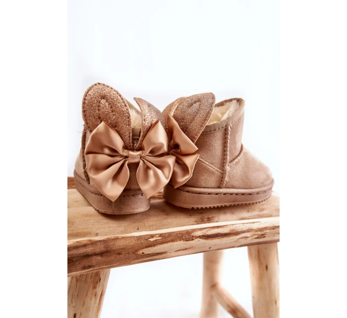 Dziewczęce Ocieplane Śniegowce Z Kokardkami Beżowe Meriva Dziewczęce Ocieplane Śniegowce Z Kokardkami Beżowe Meriva