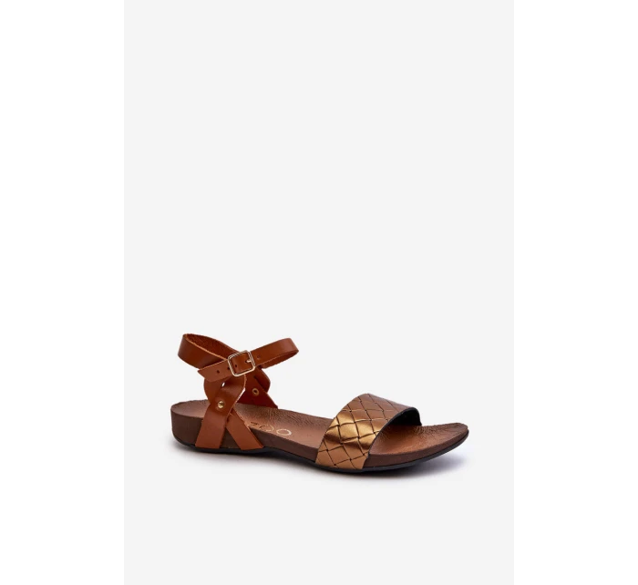 Ploché Kožené Dámské Sandály model 21661414 - Zazoo Ploché Kožené Dámské Sandály model 21661414 - Zazoo