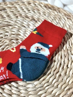 Dziecięce Świąteczne Bawełniane Skarpety Z Mikołajem Czerwone