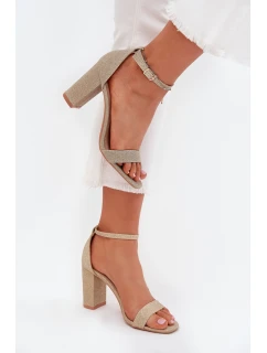 Błyszczące Sandały Damskie Na Słupku Złote Kavina