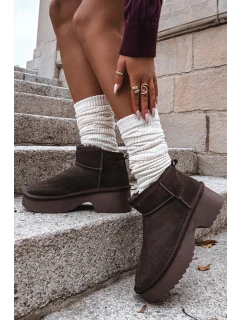 Dámské sněhule z pravé kůže vyhřívané kožíškem hnědé model 21714790 - Boto