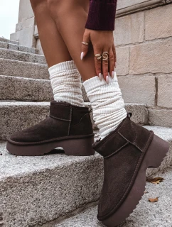 Dámské sněhule z pravé kůže vyhřívané kožíškem hnědé model 21714790 - Boto