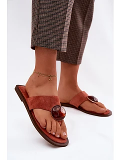 Dámské ploché žabky s ozdobou Eko semiš oranžové model 22125628 - Boto