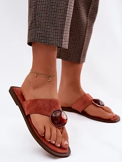 Dámské ploché žabky s ozdobou Eko semiš oranžové Selvessa