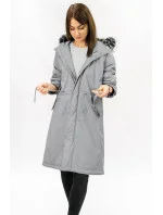 Dámska zimná bavlnená bunda s prírodným perím sivá (7085)