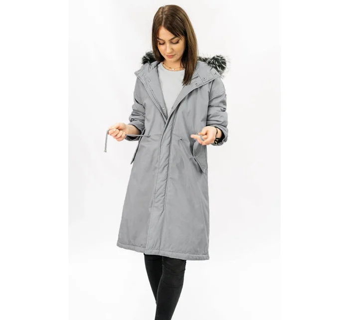 Dámska zimná bavlnená bunda s prírodným perím sivá (7085)