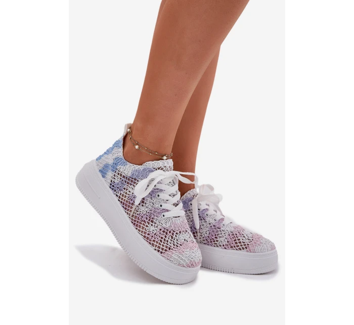 Sneakersy Damskie Na Platformie Z Szydełkową Cholewką Multikolor Mirietto