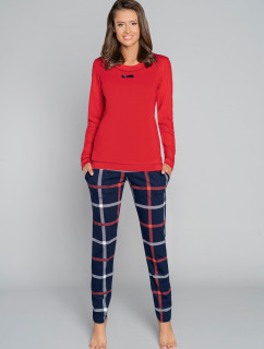 Dámske pyžamo Izera, dlhý rukáv, dlhé nohavice - červená/potlač