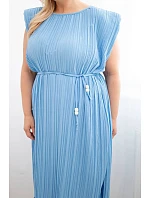 Dámské šaty Plus Size viskózové plisované s vázáním modrá
