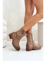 Botki Damskie Na Niskim Obcasie Z Klamrami Ciemnobeżowe Zudra