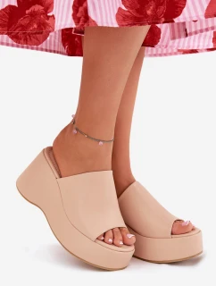 dámské sandály na platformě a klínu béžové model 21688536 - Boto